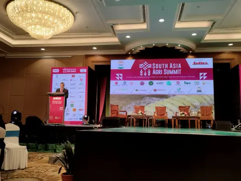 Speaker at the podium at the South Asia Agri Summit in Kathmandu